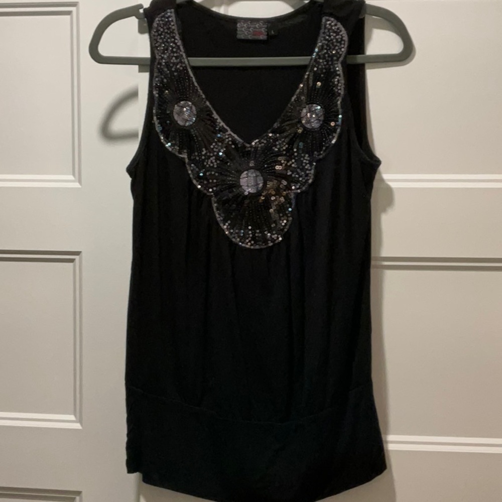 MCM Black Top with Sequin Embellishments